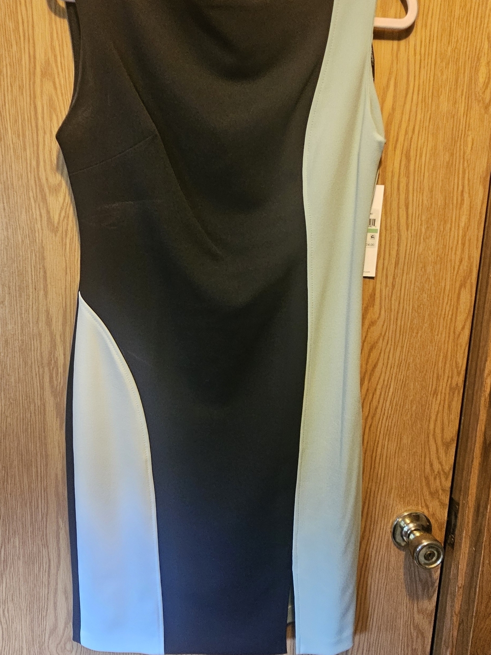Calvin Klein Black and Mint Green Colorblock Midi Sheath Dress